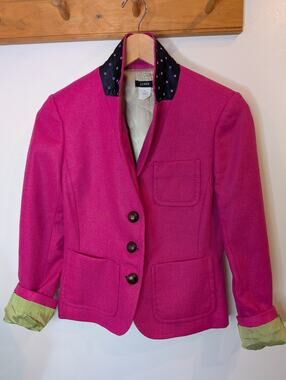 J.Crew Petite Pink Wool Herringbone Blazer Lime Lining Preppy Colorful P6